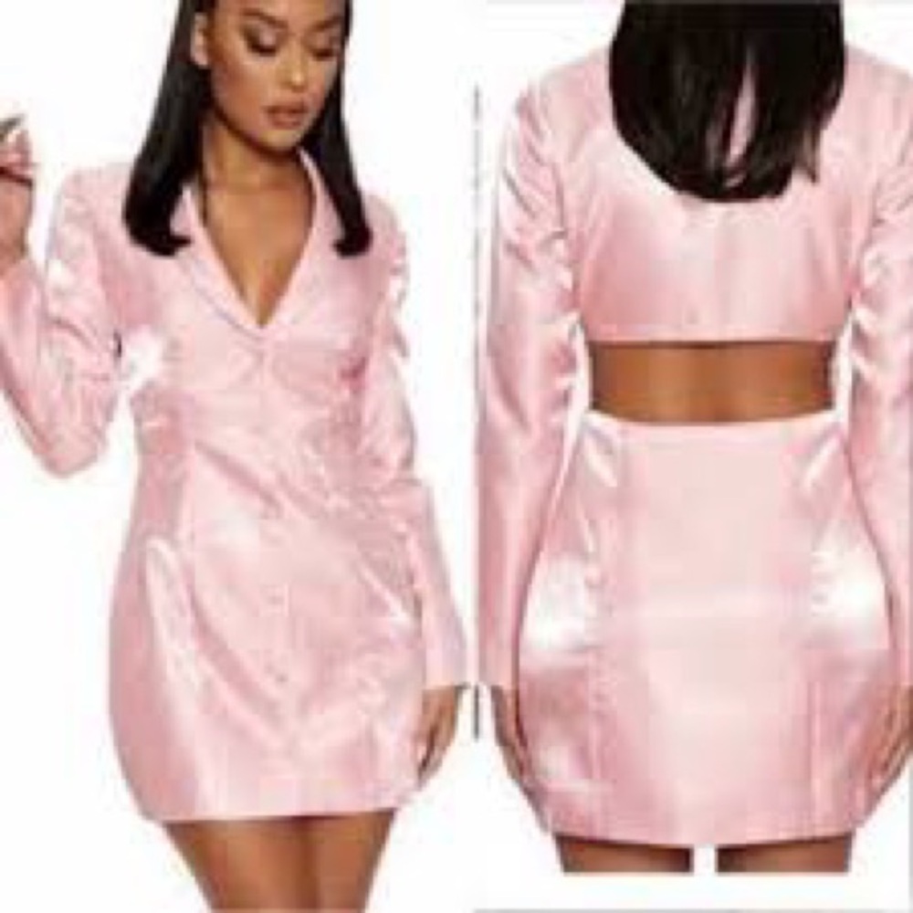 Pink Satin Blazer Dress